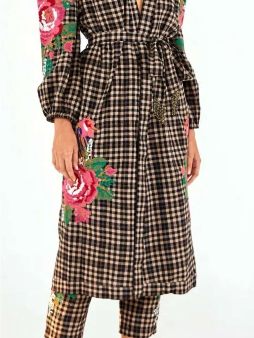 Farm Rio Rooster Cross Stitch Kimono and Pants Sz L - Picture 11 of 11